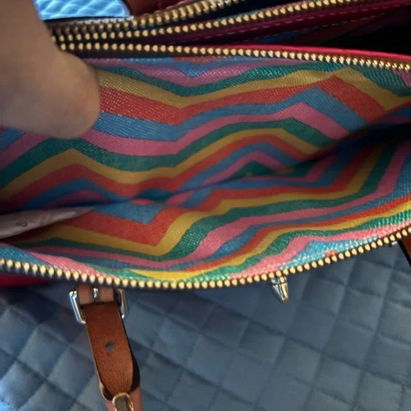 Dooney & Bourke Miller Leather Satchel—Red with tan handles - Picture 10 of 15